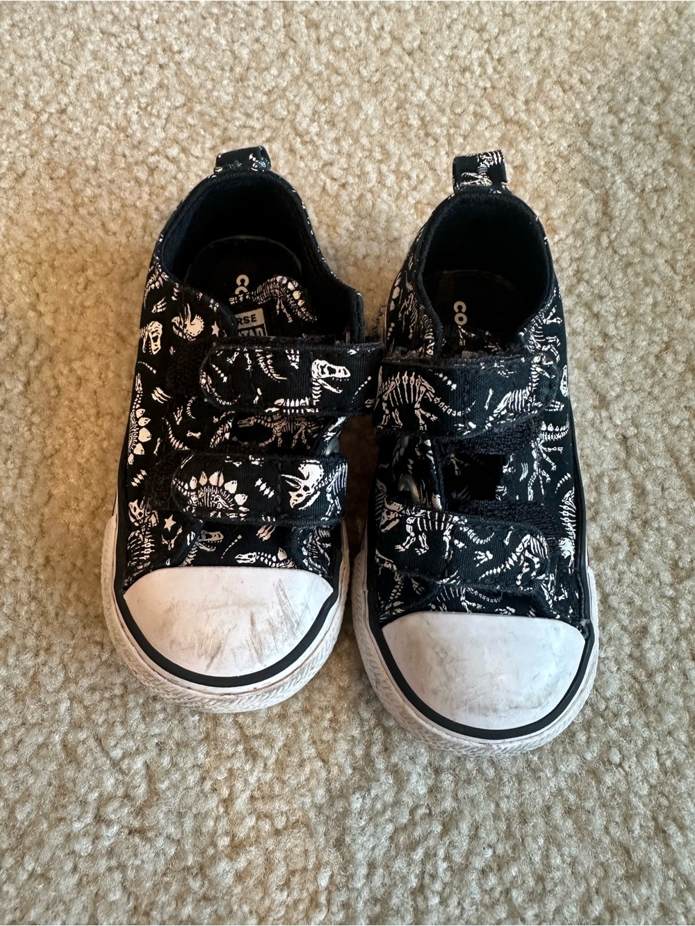 Converse Kids Black & White Dinosaur Velcro Sneakers